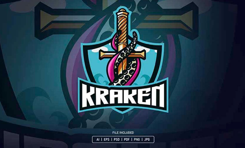 Kraken sword esport logo template