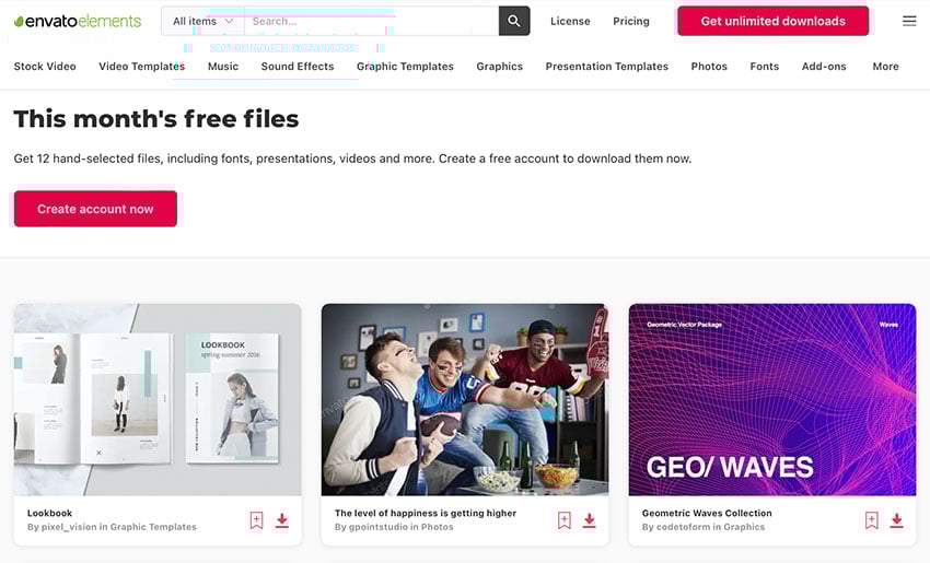 Each month Envato Elements offers a different selection of free files for you to try.