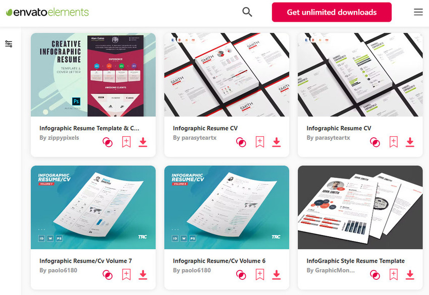 Hundreds of creative infographic resume templates on Envato Elements