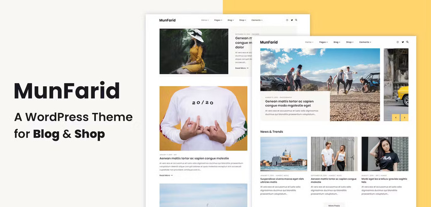 Munfarid is a WordPress theme for blogs and shops