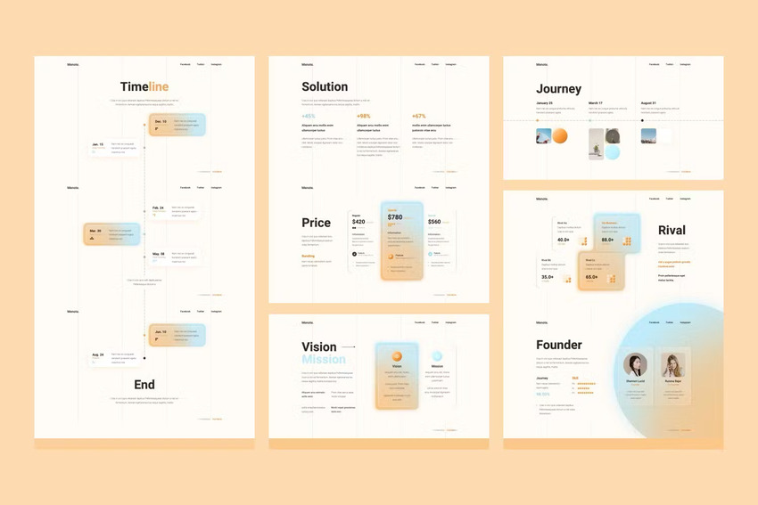 02 Slide templates with aesthetic background in pastel colors.