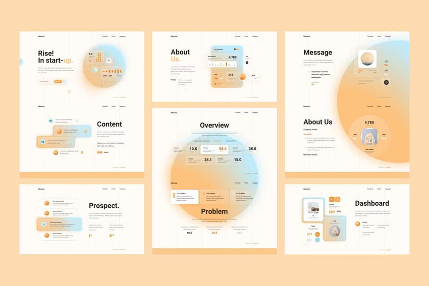 03 Slide templates with aesthetic background in pastel colors.