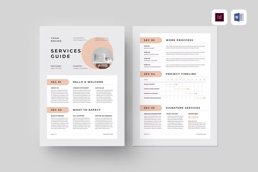 Services guide template for Word and InDesign