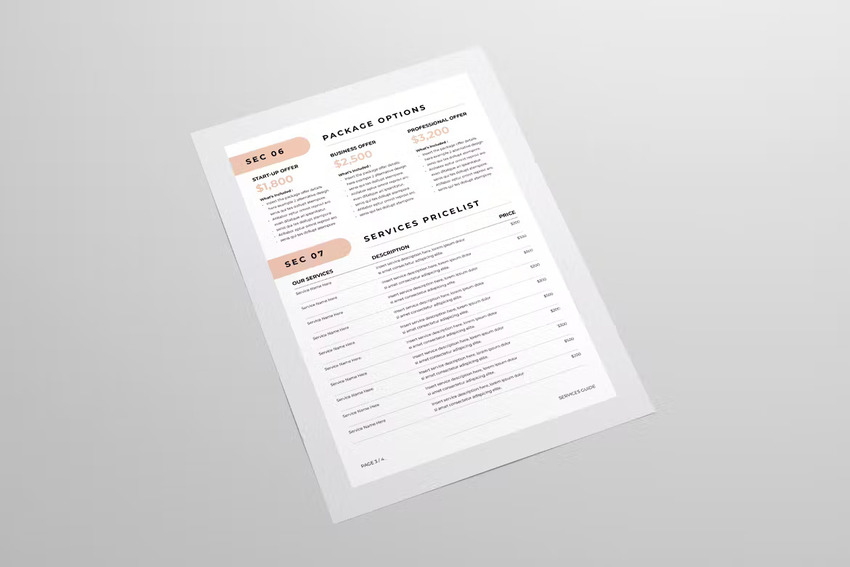 Services guide template for Word and InDesign