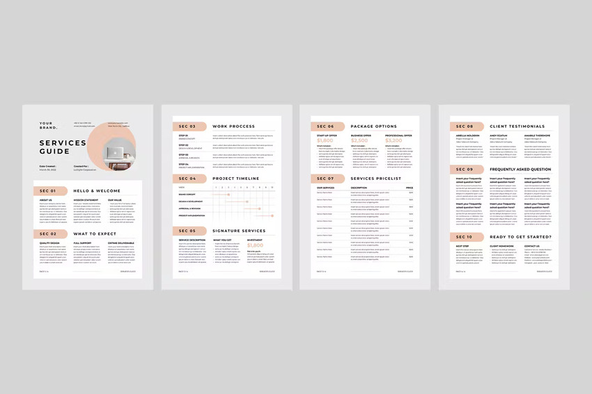 Services guide template for Word and InDesign