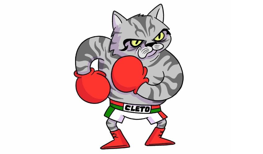 Adobe Fresco art: final drawing of Cleto the cat as a boxer.