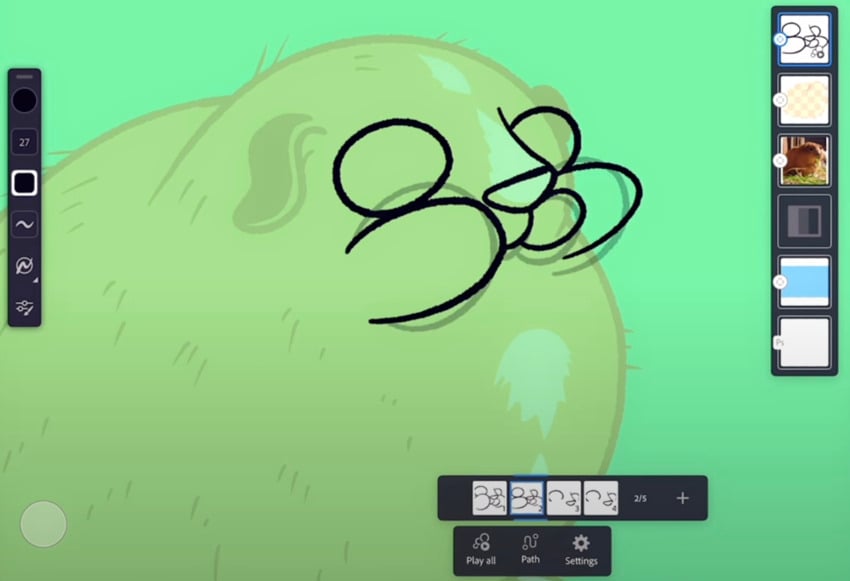 Adobe Fresco animation: draw compressed cheeks.