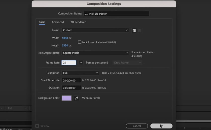 Adobe After Effects tutorial​: Composition settings.