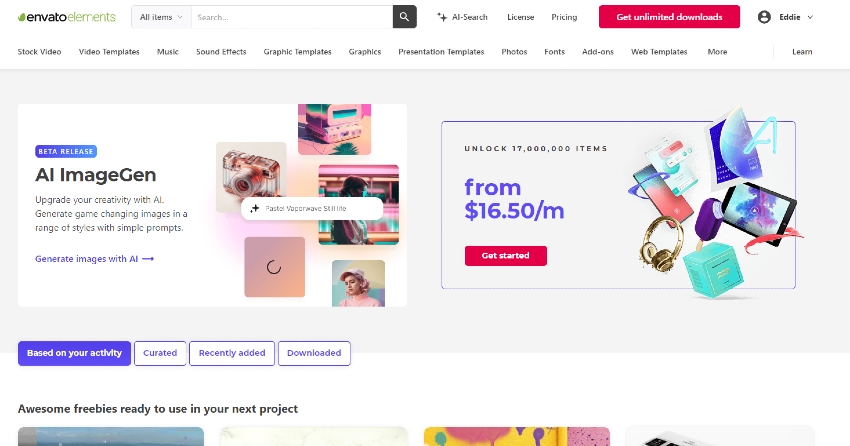Screenshot of Envato Elements website.