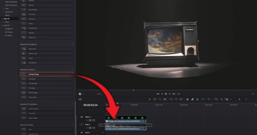 Drag Analog Damage Onto Timeline