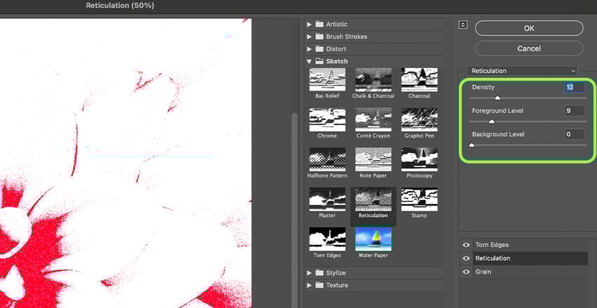 tweak the filter settings on the second botanical print layer