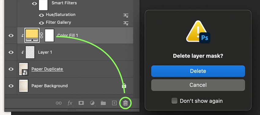 Delete the mask that is automatically applied to the solid color layer