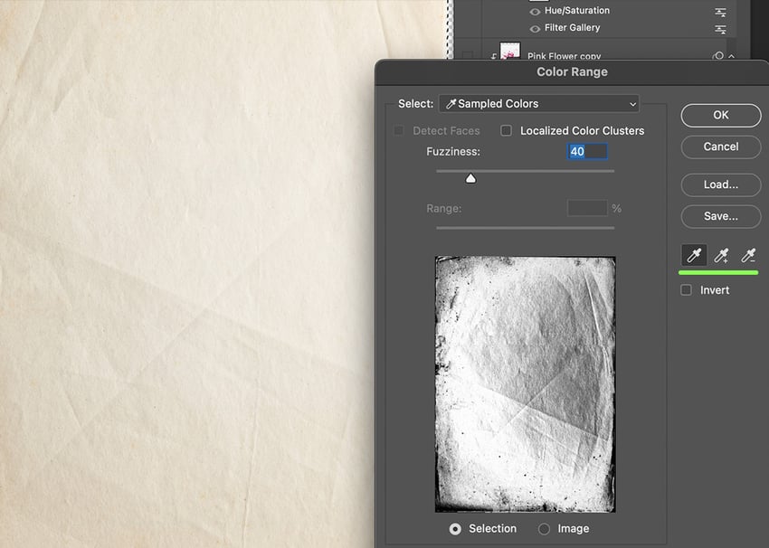 add or subtract from the selection in the color range menu