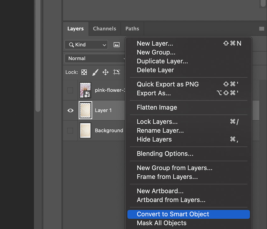 make the botanical flower image a smart object