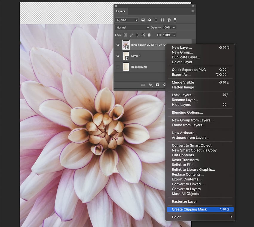 clip the floral image to the paper texture for the gel print effect