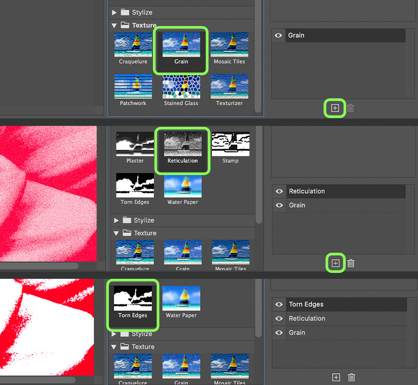 Filter settings to simulate a botanical gel print