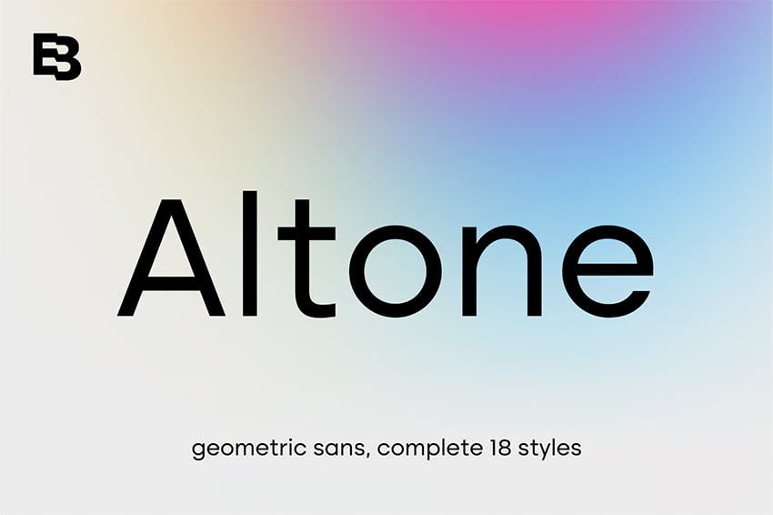 Modern Bauhaus alternative Altone font featuring complete 18-style family