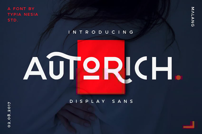 Autorich display sans font with geometric Bauhaus-inspired design