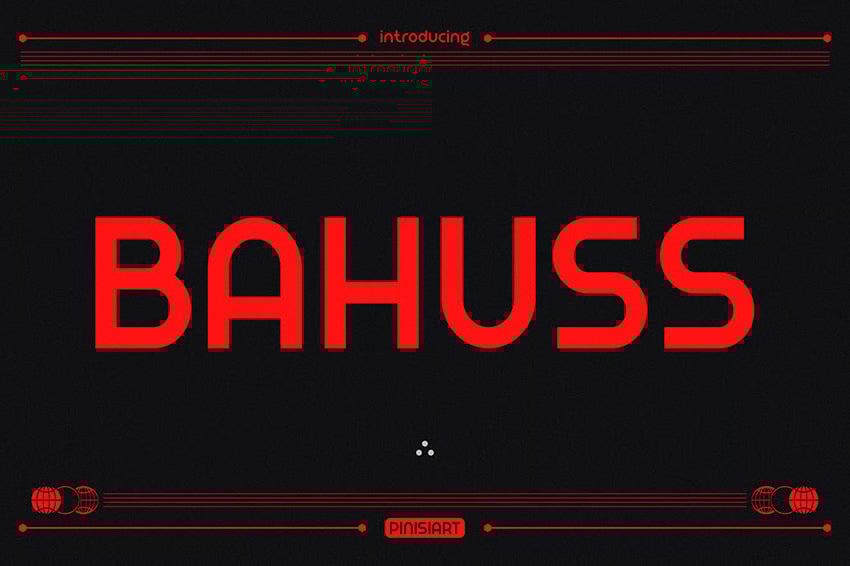 Bahuss display font similar to Bauhaus with bold geometric letterforms