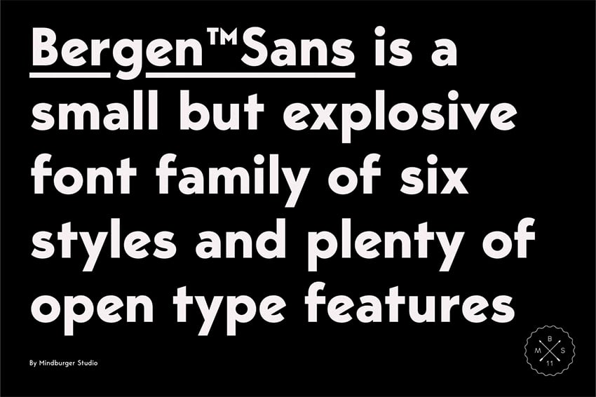 Bergen Sans explosive font family similar to Bauhaus with OpenType features