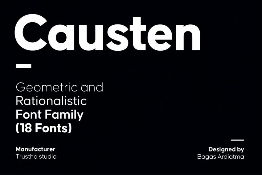Causten geometric font family similar to Bauhaus with 18 font styles