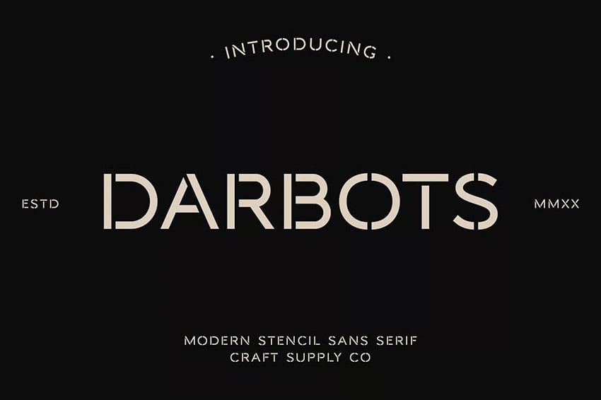 Darbots modern stencil font similar to Bauhaus geometric style