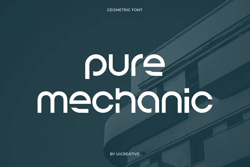 Pure Mechanic typeface, Bauhaus-style geometric font with clean lines