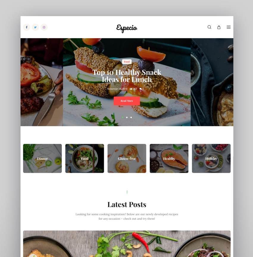 Especio | Tema de WordPress para blog personal de recetas de cocina y sobre alimentación