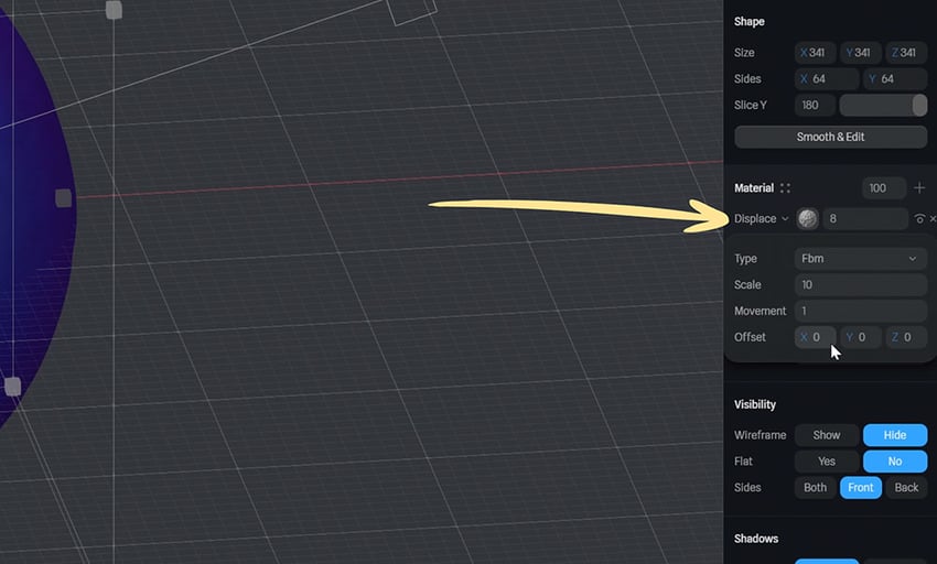 displace material in spline