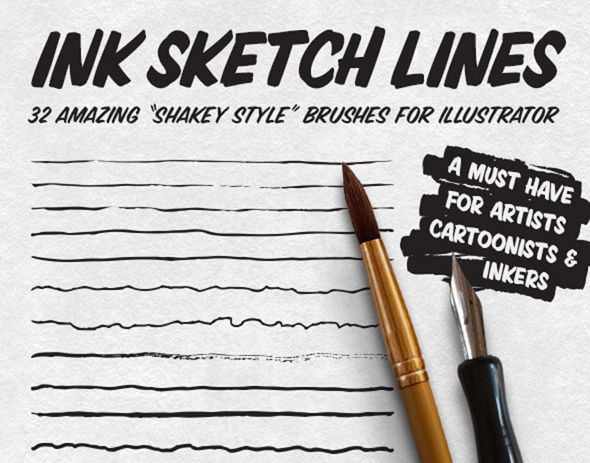 Ink Sketch Lines - 32 Illustrator Brushes