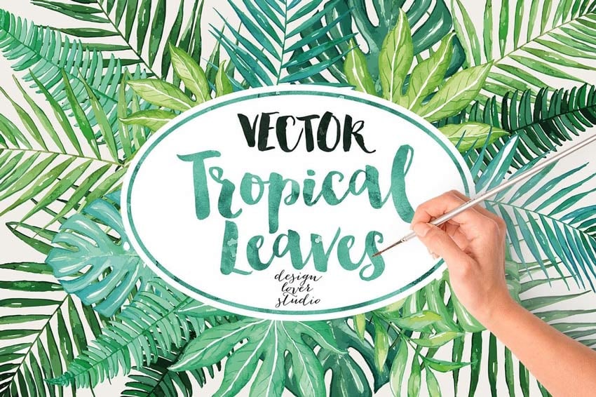 Vector Watercolor Tropical Leaves