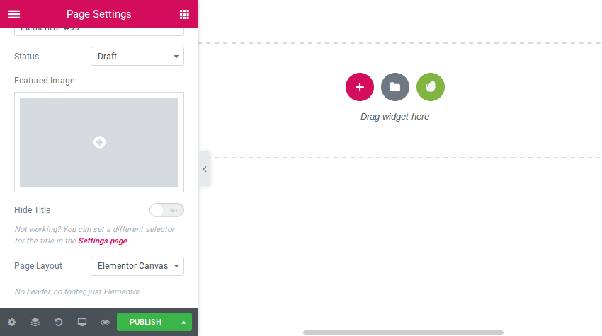 Blank page in the Elementor page editing interface