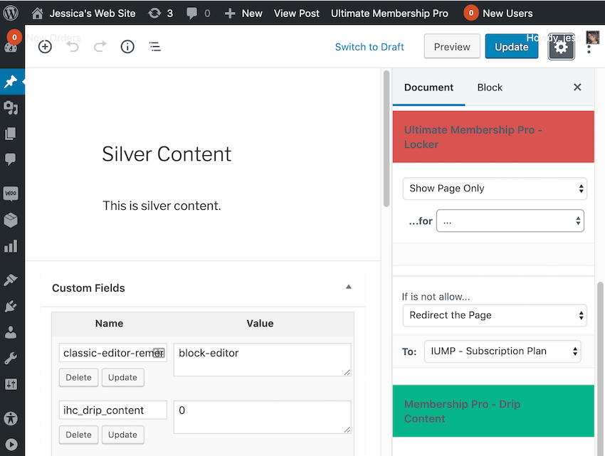 In the right-hand menu find the Ultimate Membership Pro Locker section