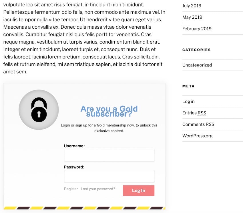 Im creating a gold content locker which will appear whenever visitors attempt to access restricted content 
