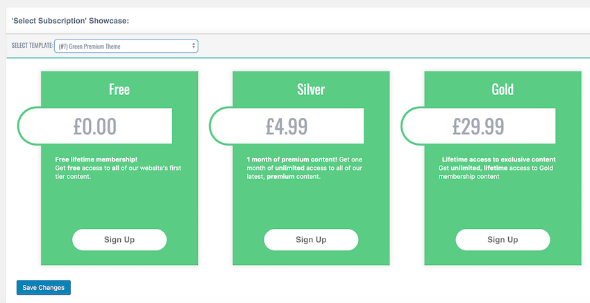 You can experiment with alternative themes using the Subscription Plan Showcase 