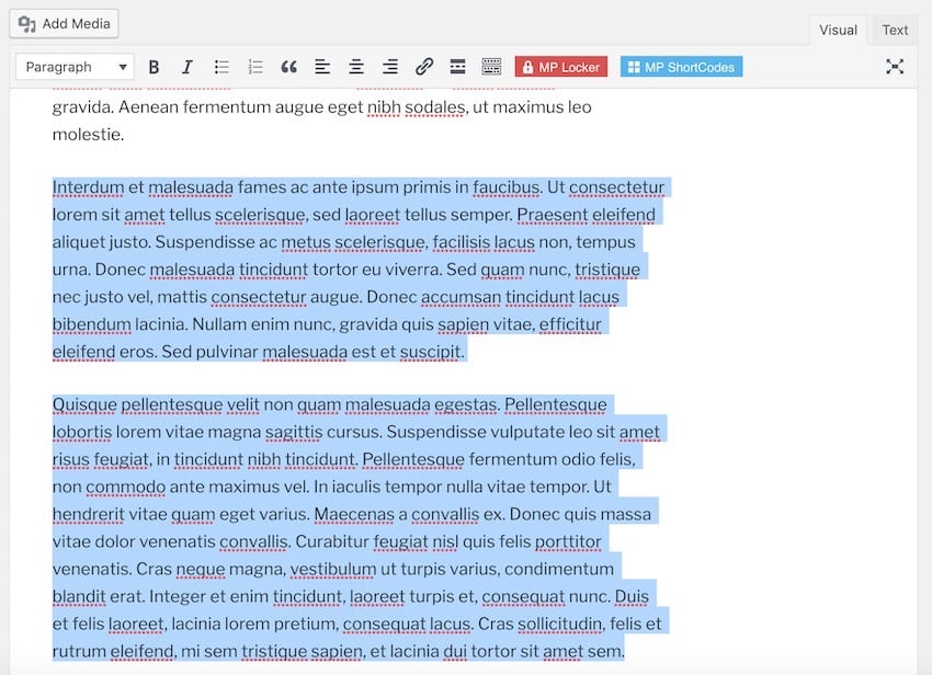 Highlight all the content you want to place behind the paywall-style content locker