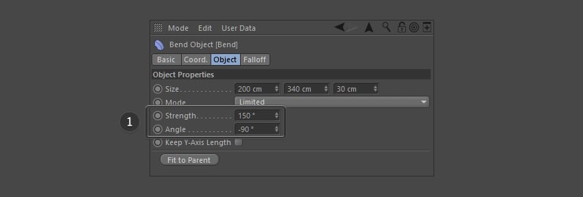 Bend deformer settings