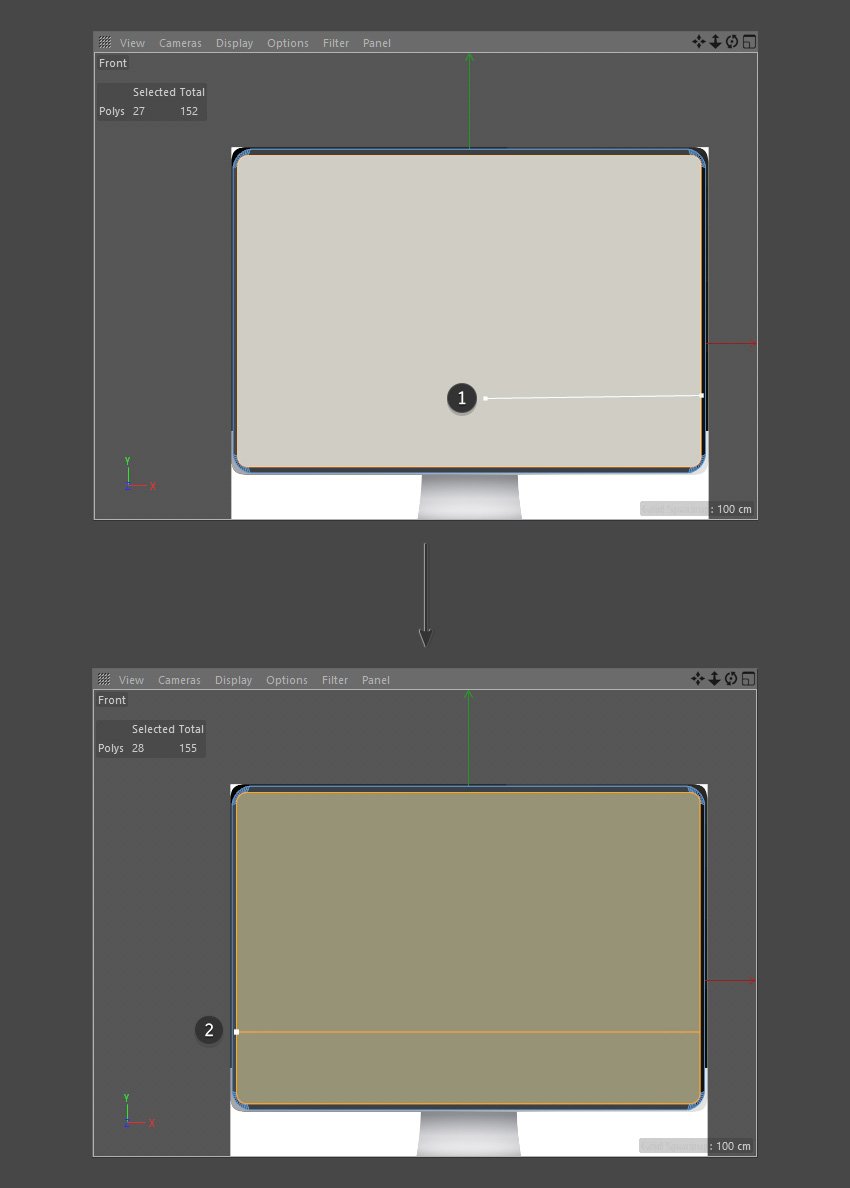 Cut across the monitor
