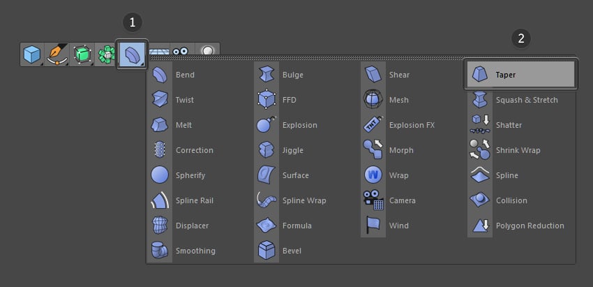 Select the taper tool