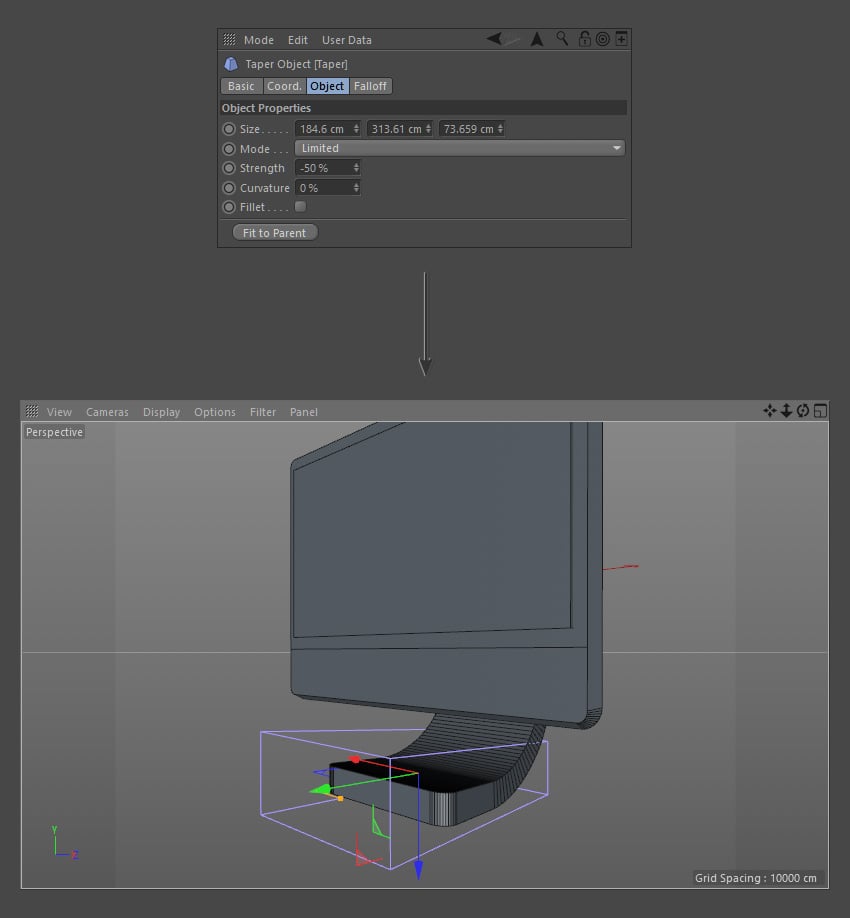 Adjust the taper tool settings