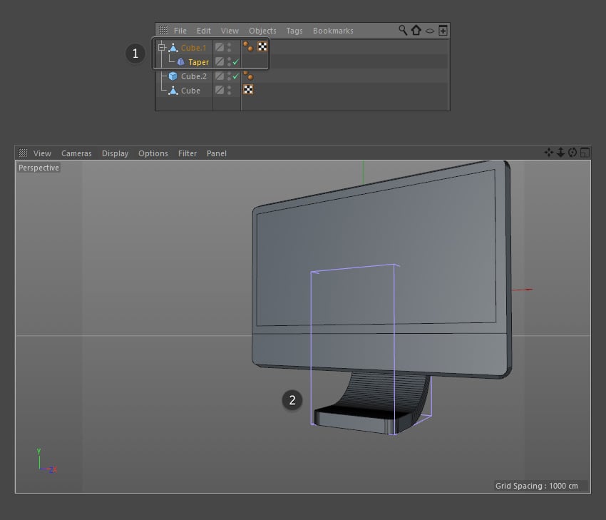 Apply the taper tool to the base