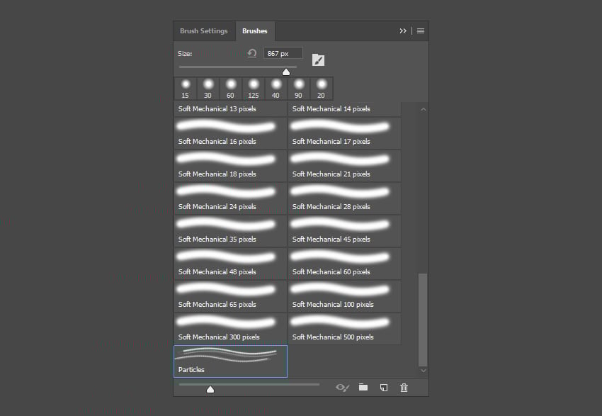 Particles brush can be found in the menu