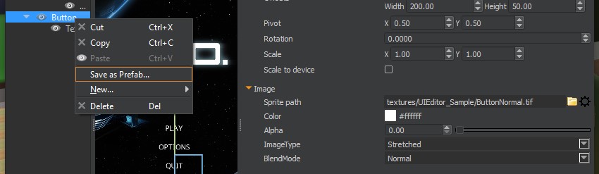 UI Editor - Button - Save as PreFab