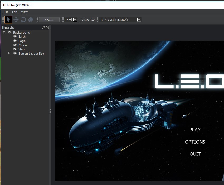 UI Editor with a loaded canvas