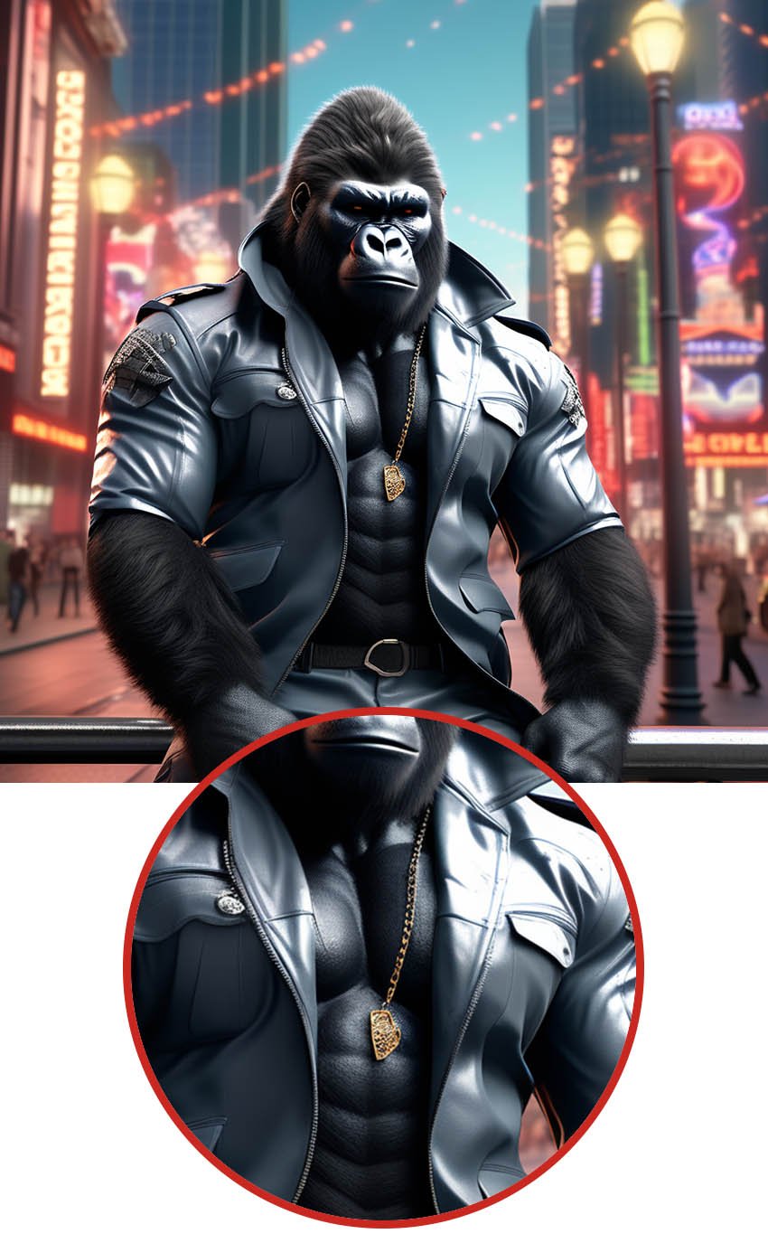 gorilla with unrealistic necklace in AI image