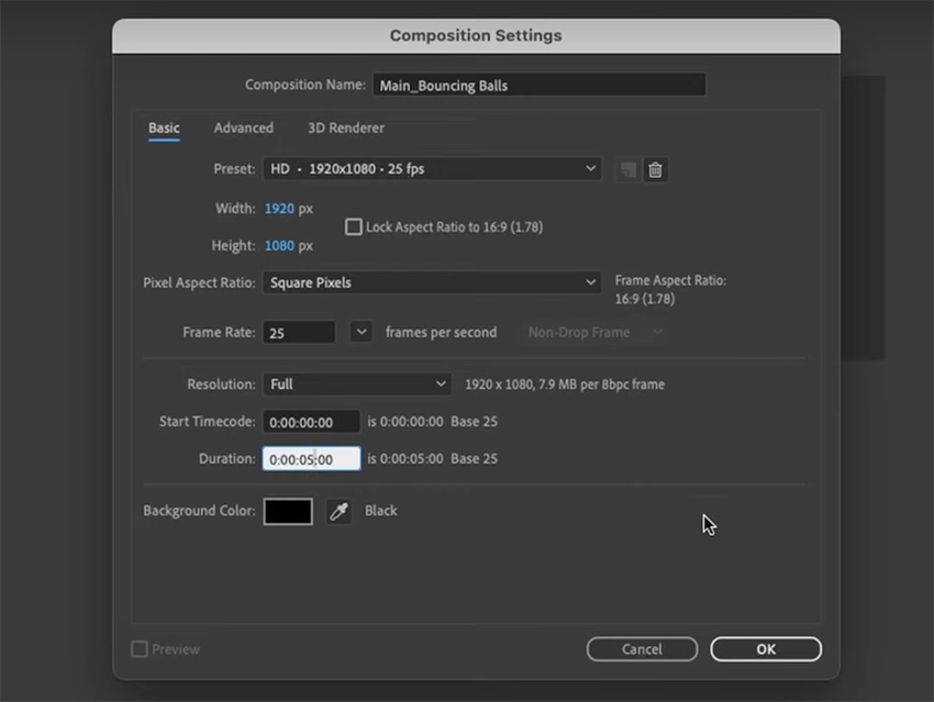 composition settings in after effects