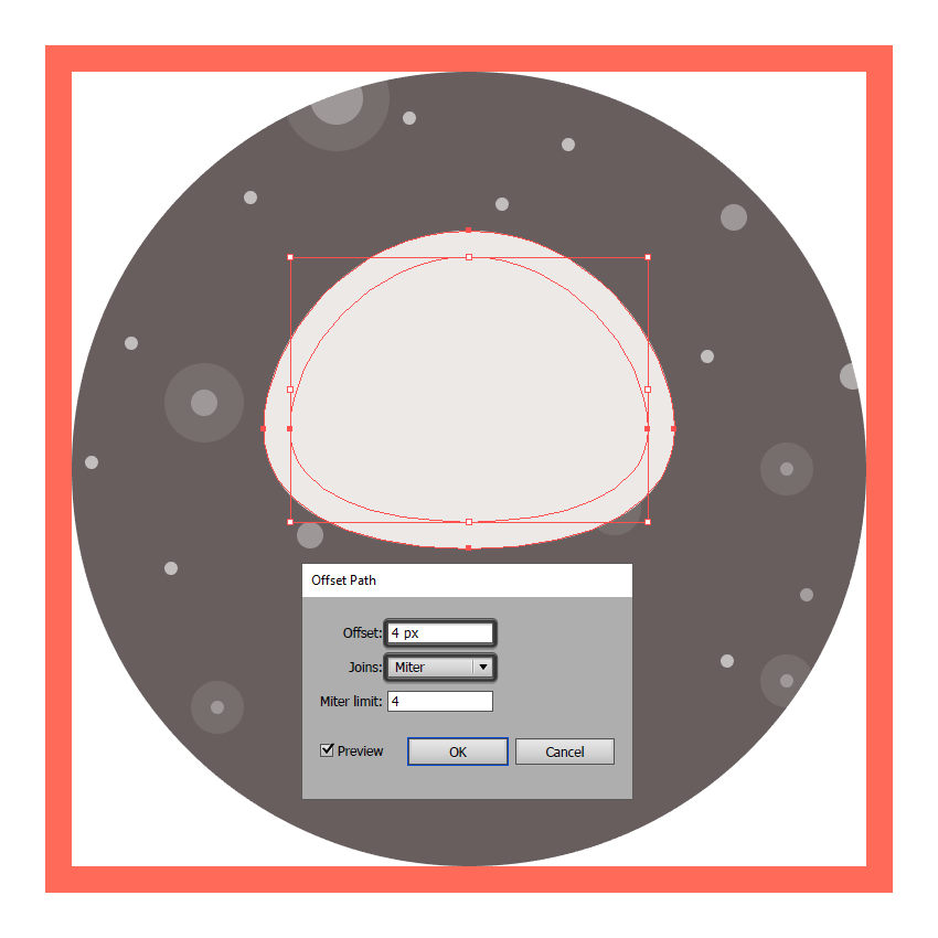 adding an outline to eves head using the offset path method