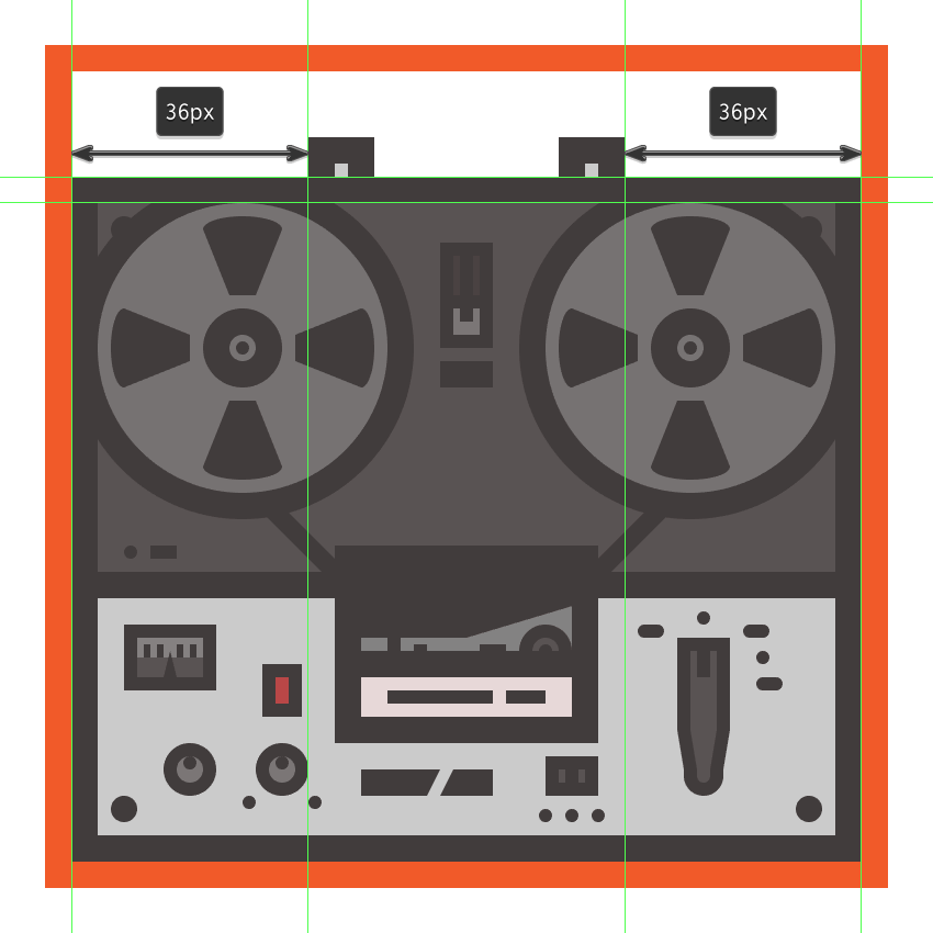 creating and positioning the lower right section of the tape recorders handle
