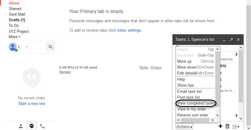 View completed tasks option