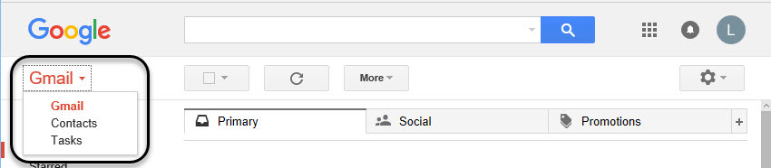 Drop-down menu with Gmail Tasks option